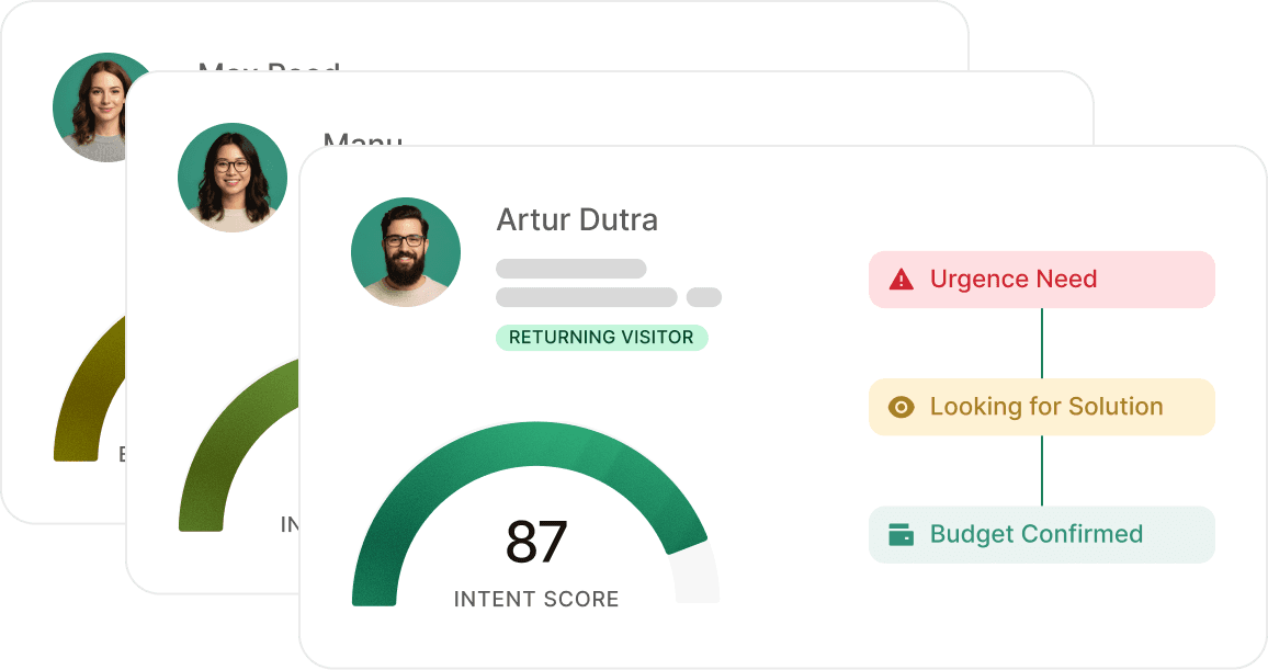 Customer intent score of 87 with conversation signals and a qualified lead.